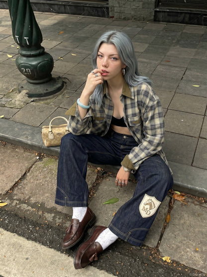 DAXUEN Wide-leg denim jeans with embroidered details — model photo