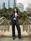 DAXUEN High-waisted wide-leg denim jeans with metal clasps — model photo