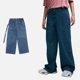 DAXUEN Wide-leg denim jeans with sash