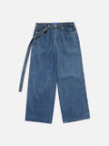 DAXUEN Wide-leg denim jeans with sash