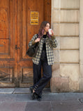 DAXUEN Wide-leg denim pants with slits and contrasting stitching — model photo