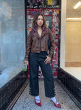 DAXUEN Wide-leg denim pants with slits and contrasting stitching — model photo