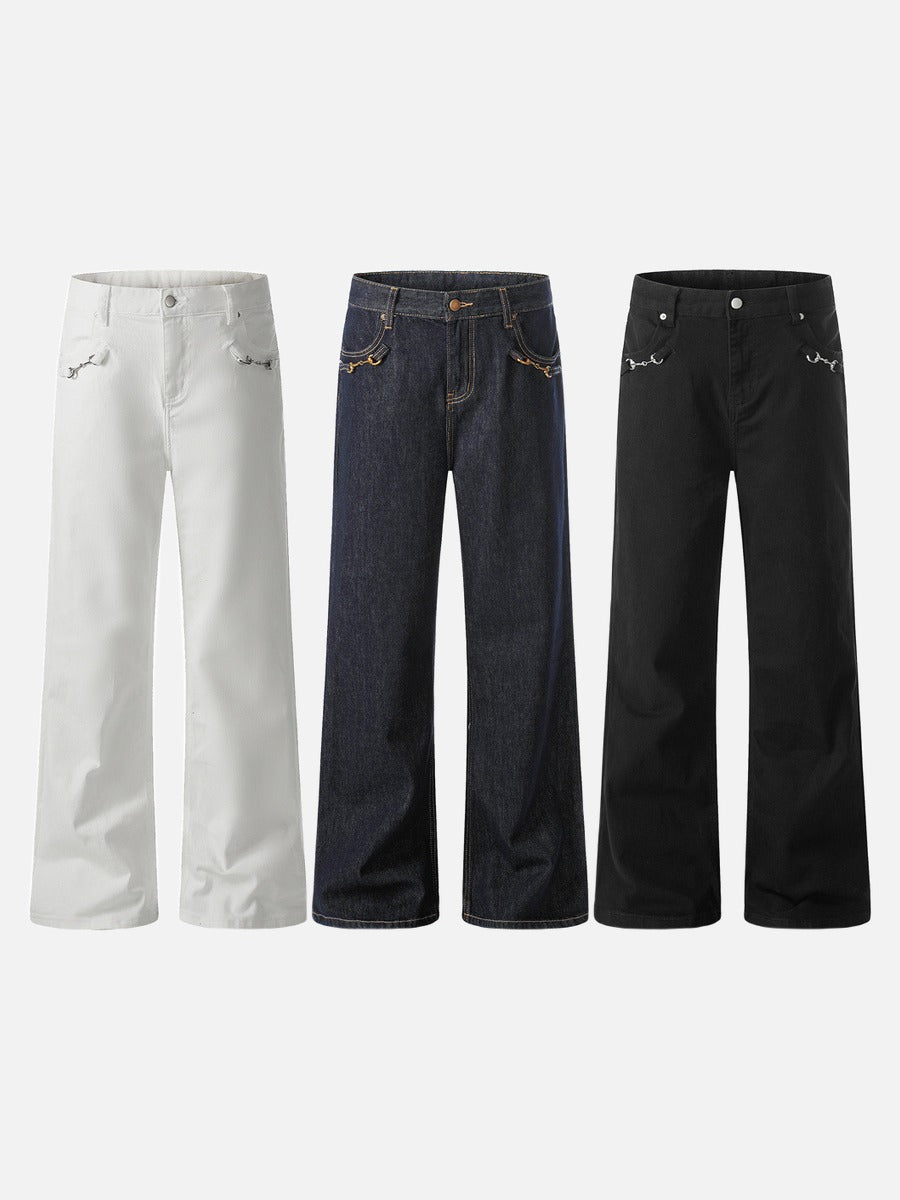 DAXUEN Wide-leg denim trousers in dark indigo, white, and black