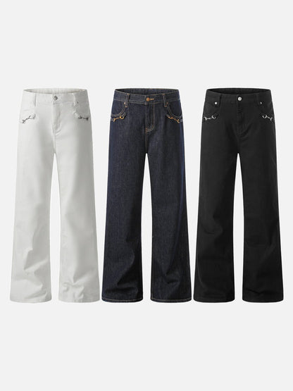 DAXUEN Wide-leg denim trousers in dark indigo, white, and black