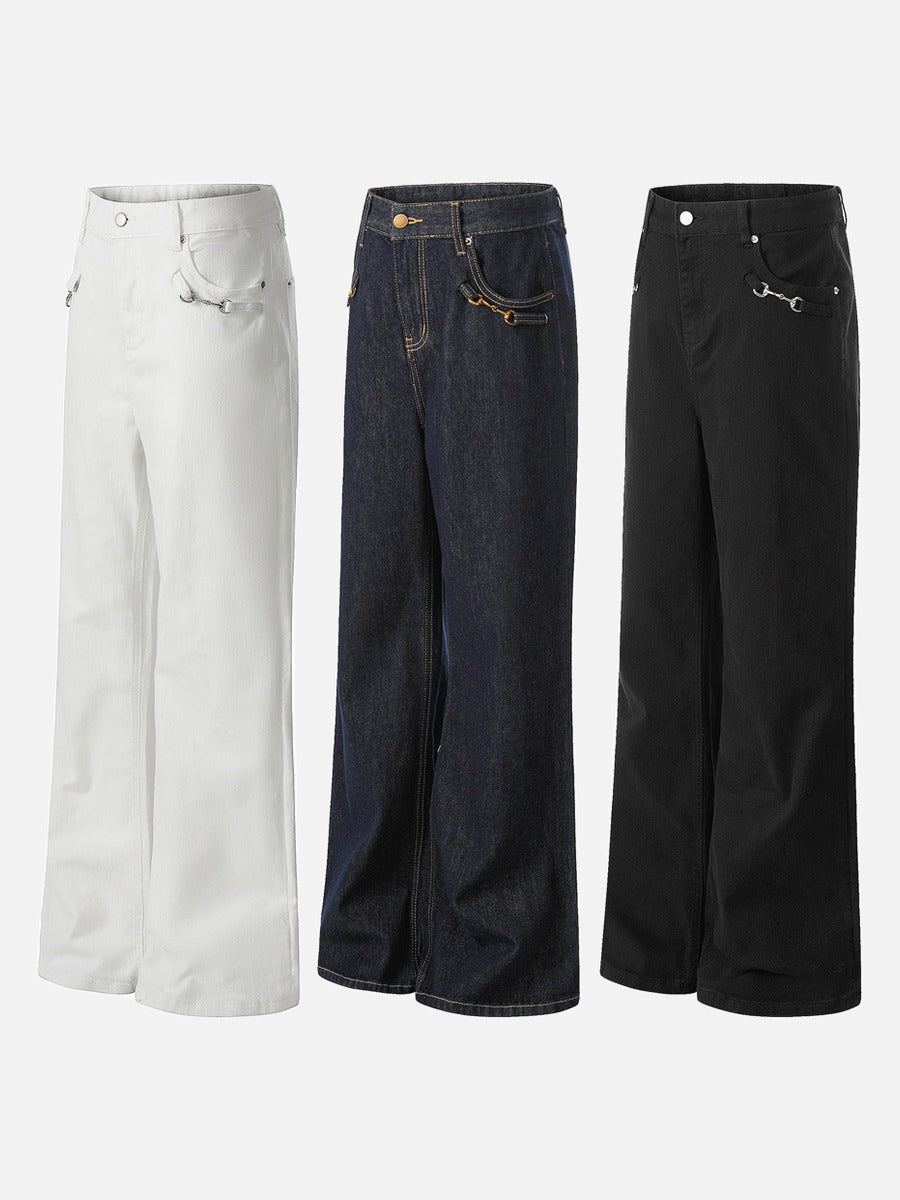 DAXUEN Wide-leg denim trousers in dark indigo, white, and black