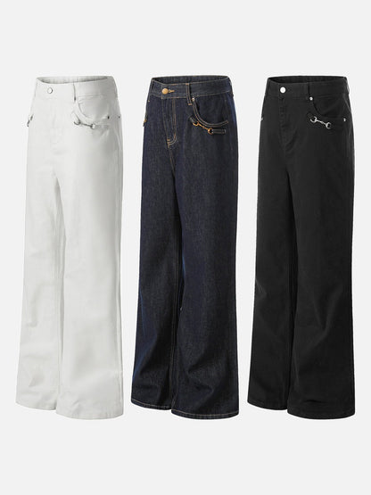 DAXUEN Wide-leg denim trousers in dark indigo, white, and black