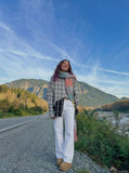 DAXUEN Wide-leg denim trousers in dark indigo, white, and black — model photo