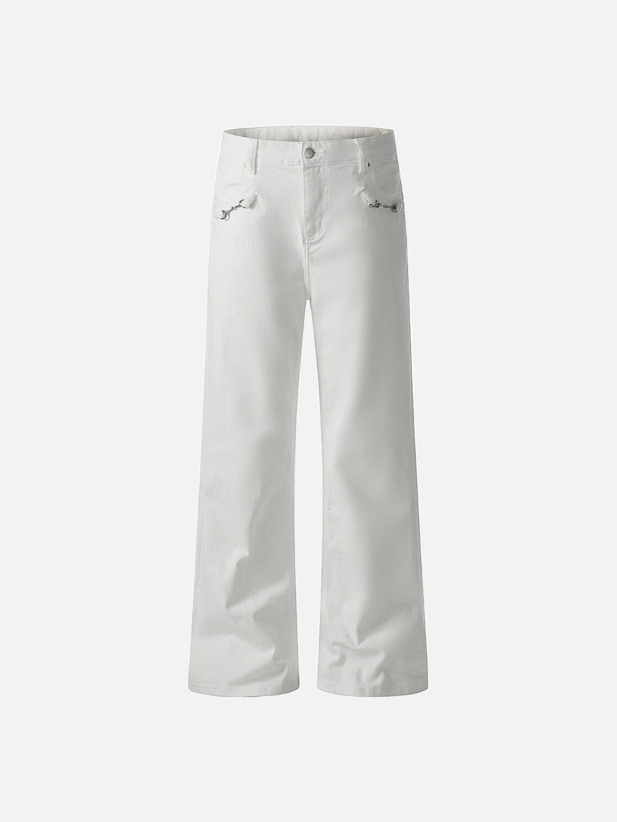 DAXUEN Wide-leg denim trousers in dark indigo, white, and black