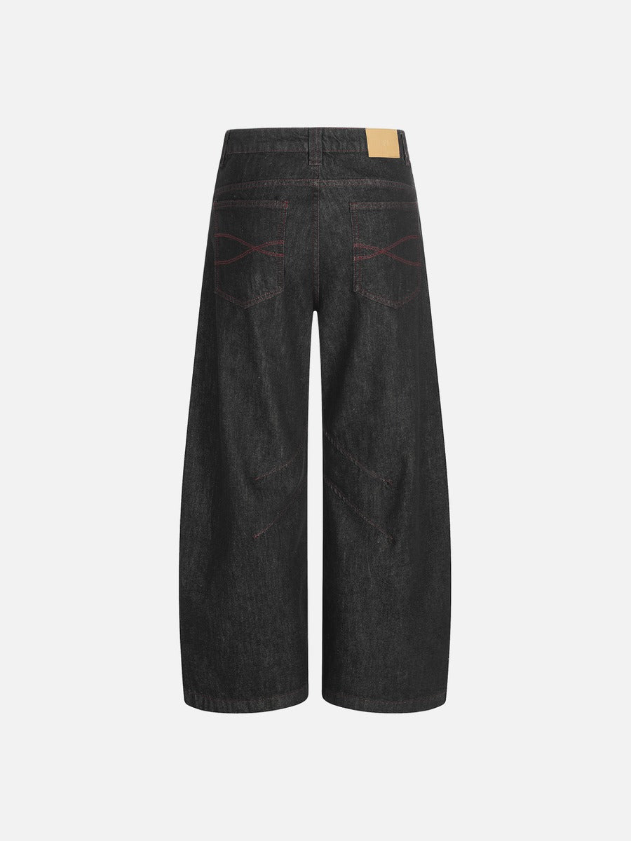 DAXUEN Wide-leg denim trousers with red stitching