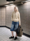 DAXUEN Wide-Leg Distressed Denim Shorts | DAXUEN — model photo