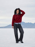 DAXUEN Wide-leg distressed denim trousers — model photo