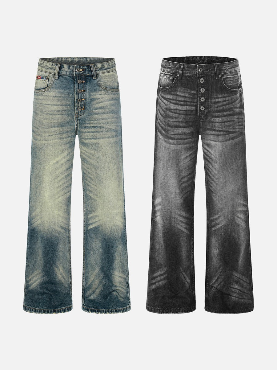 DAXUEN Wide-leg denim jeans with gradient wash and button fly
