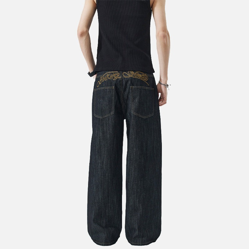 DAXUEN Wide-leg loose-fit indigo denim jeans