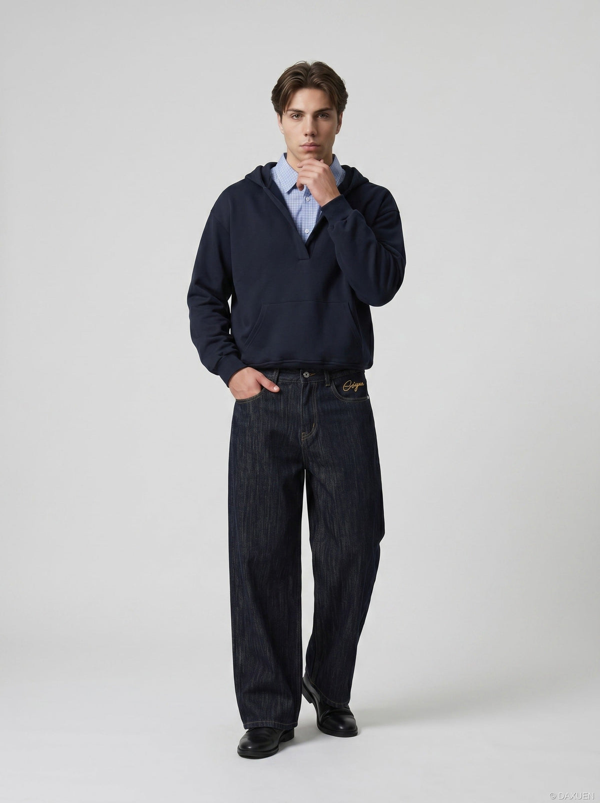 DAXUEN Shop DAXUEN Wide-Leg Indigo Denim Jeans for a Trendy Look — model photo