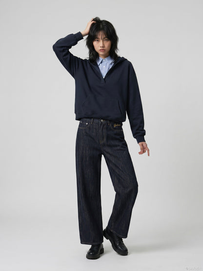 DAXUEN Shop DAXUEN Wide-Leg Indigo Denim Jeans for a Trendy Look — model photo