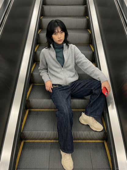 DAXUEN Shop DAXUEN Wide-Leg Indigo Denim Jeans for a Trendy Look — model photo