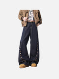 Wide-Leg Indigo Denim Jeans with Button Detail