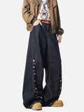 DAXUEN dark wash indigo denim jeans with button detail