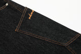 DAXUEN dark blue denim wide-leg jeans with orange stitching