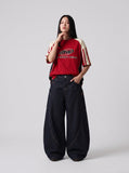 DAXUEN indigo wide-leg denim jeans with contrast stitching — model photo