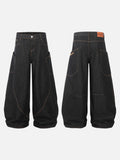 DAXUEN dark blue denim wide-leg jeans with orange stitching