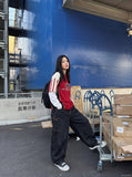 DAXUEN indigo wide-leg denim jeans with contrast stitching — model photo