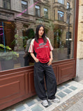 DAXUEN indigo wide-leg denim jeans with contrast stitching — model photo