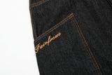 DAXUEN dark blue denim wide-leg jeans with orange stitching