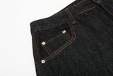 DAXUEN dark blue denim wide-leg jeans with orange stitching