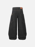 DAXUEN dark blue denim wide-leg jeans with orange stitching