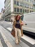 DAXUEN light beige wide-leg trousers — model photo