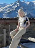 DAXUEN light beige wide-leg trousers — model photo
