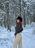 DAXUEN light beige wide-leg trousers — model photo