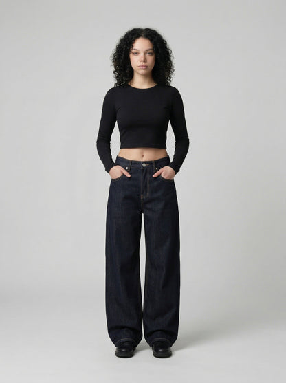DAXUEN Wide-leg loose-fit denim pants — model photo