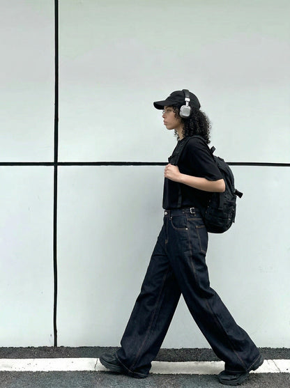 DAXUEN Wide-leg loose-fit denim pants — model photo