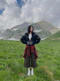 DAXUEN Unisex wide-leg cropped plaid pants — model photo