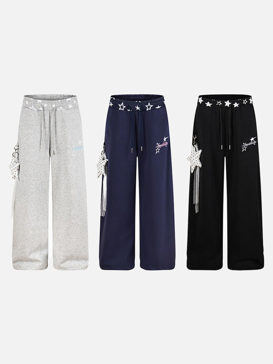 DAXUEN Wide-leg sweatpants with star graphics and keychain
