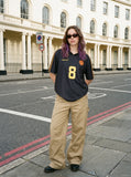 DAXUEN tan wide-leg workwear pants — model photo
