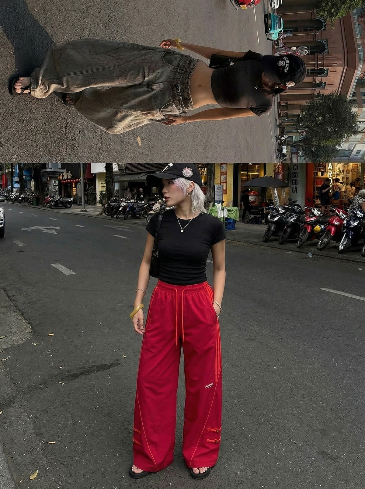 DAXUEN Wide-leg track pants in solid colors — model photo