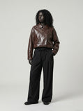 DAXUEN Women's wide-leg trousers in black and taupe — model photo
