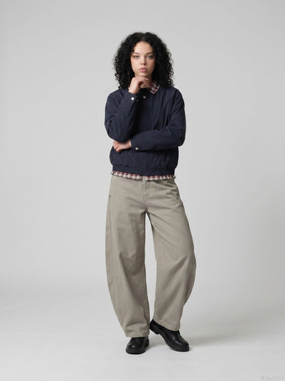 DAXUEN Wide-leg trousers in light khaki color — model photo