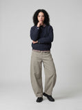 DAXUEN Wide-leg trousers in light khaki color — model photo