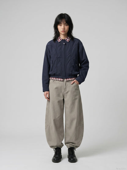 DAXUEN Wide-leg trousers in light khaki color — model photo