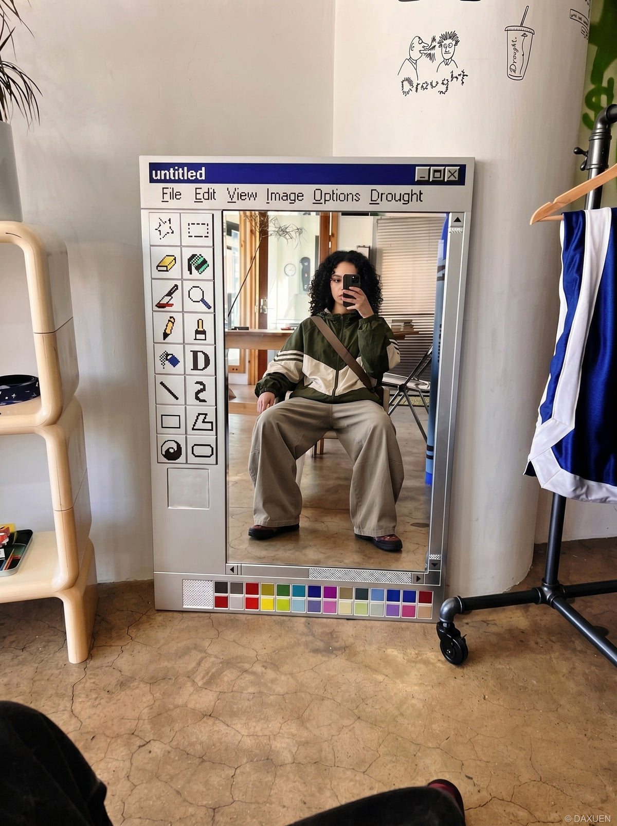 DAXUEN Wide-leg trousers in light khaki color — model photo