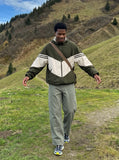 DAXUEN Loose-fitting wide-leg trousers in khaki and sage green — model photo