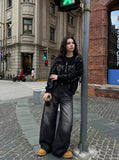 DAXUEN Wide leg vintage wash denim jeans — model photo