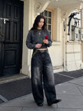 DAXUEN Wide leg vintage wash denim jeans — model photo