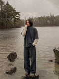 DAXUEN dark grey wide-leg denim pants — model photo
