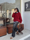 DAXUEN dark grey wide-leg denim pants — model photo