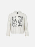 DAXUEN black textured knit top with winged and cloaked graphics